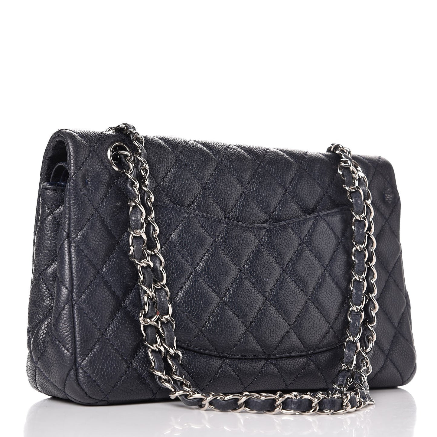 Washed Caviar Quilted Medium Double Flap Dark Blue