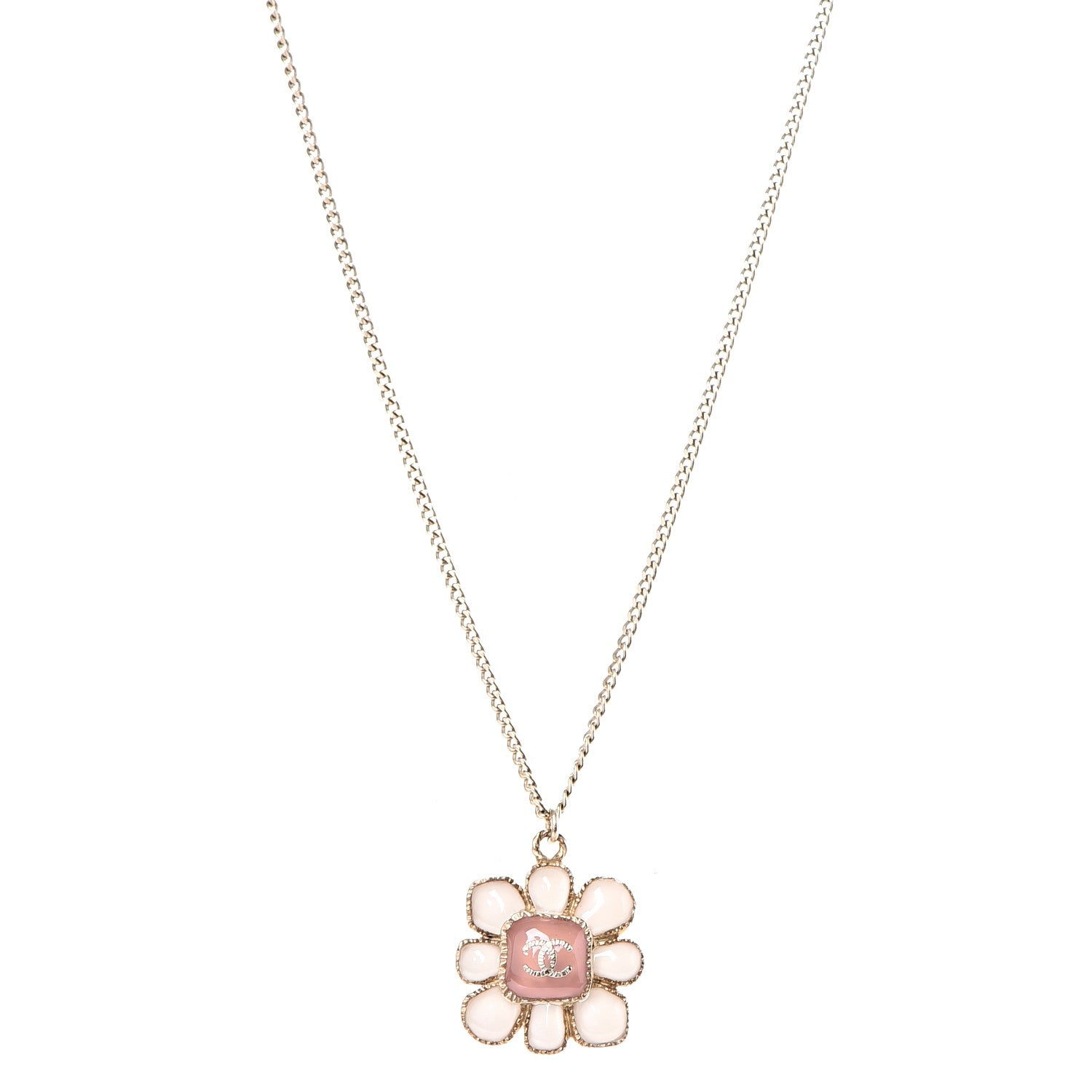Chanel Gripoix Poured Glass CC Korean Blossom Pendant Necklace Pink Gold 1 of 6