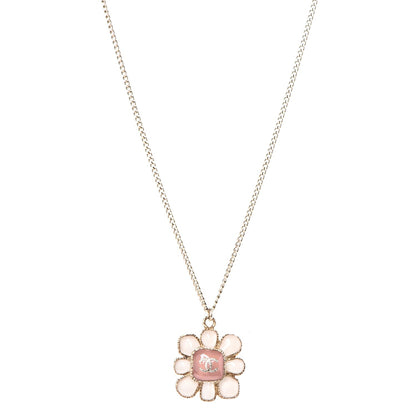 Chanel Gripoix Poured Glass CC Korean Blossom Pendant Necklace Pink Gold 1 of 6