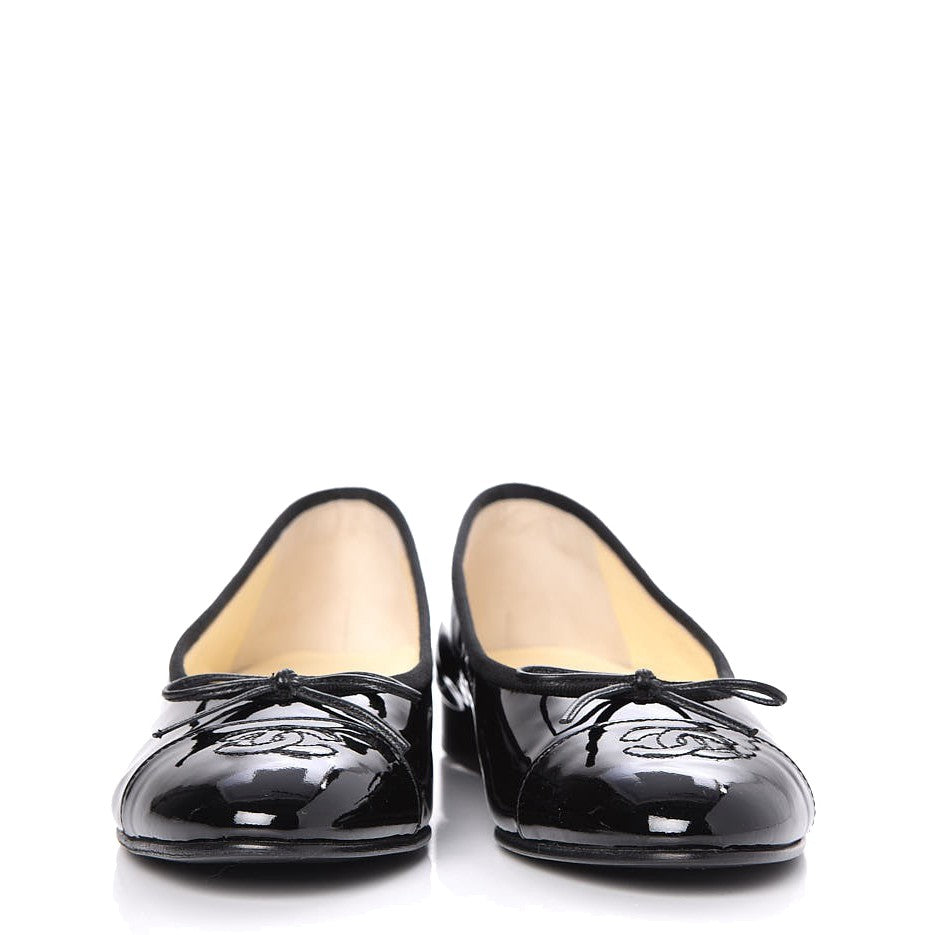 Patent CC Cap Toe Ballerina Flats 37 Black