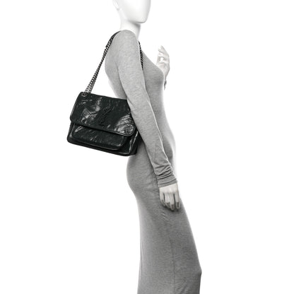 Saint Laurent Crinkled Lambskin Matelasse Monogram Medium Niki Chain Satchel Dark Green 2 of 10