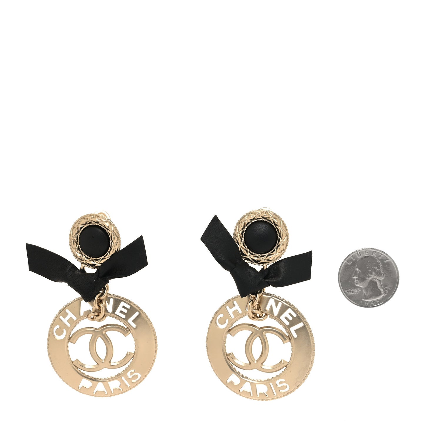 Lambskin Logo Drop Earrings Gold Black