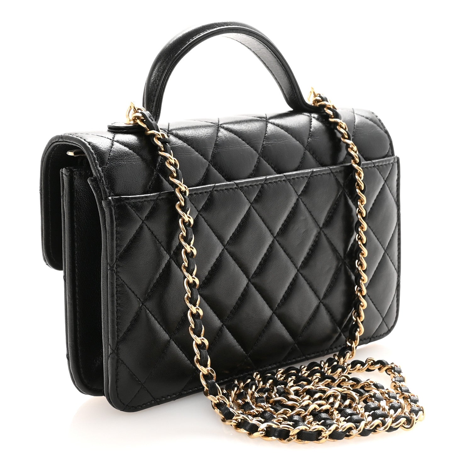 Chanel Lambskin Quilted Preppy Satchel Wallet On Chain WOC Black 3 of 12