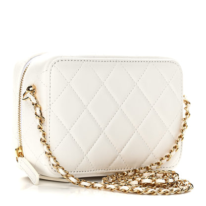 Chanel Lambskin Quilted Golden Plate Clutch With Chain White 2 of 10
