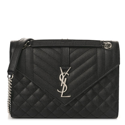 Saint Laurent Grain De Poudre Textured Mixed Matelasse Triquilt Medium Monogram Satchel Black 1 of 9