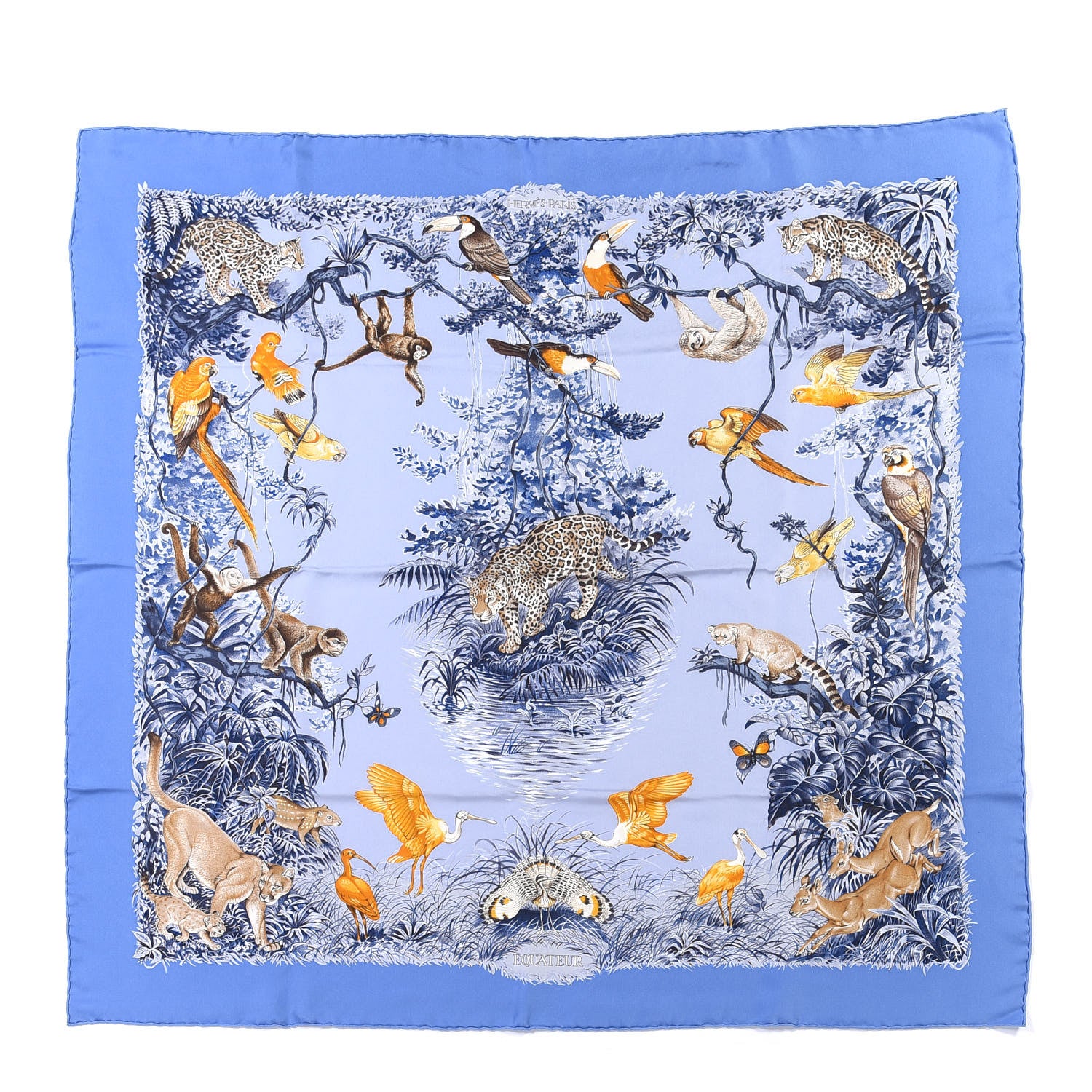 Hermes Silk Equateur Scarf 90 Bleu Jean Lavande 1 of 5