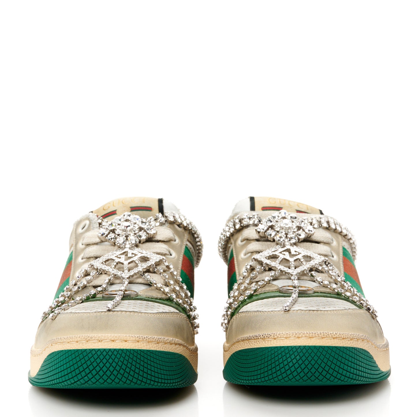 Nubuck Calfskin Web Removable Crystals Womens Screener Sneakers 36 Dusty Milk New Mystic White