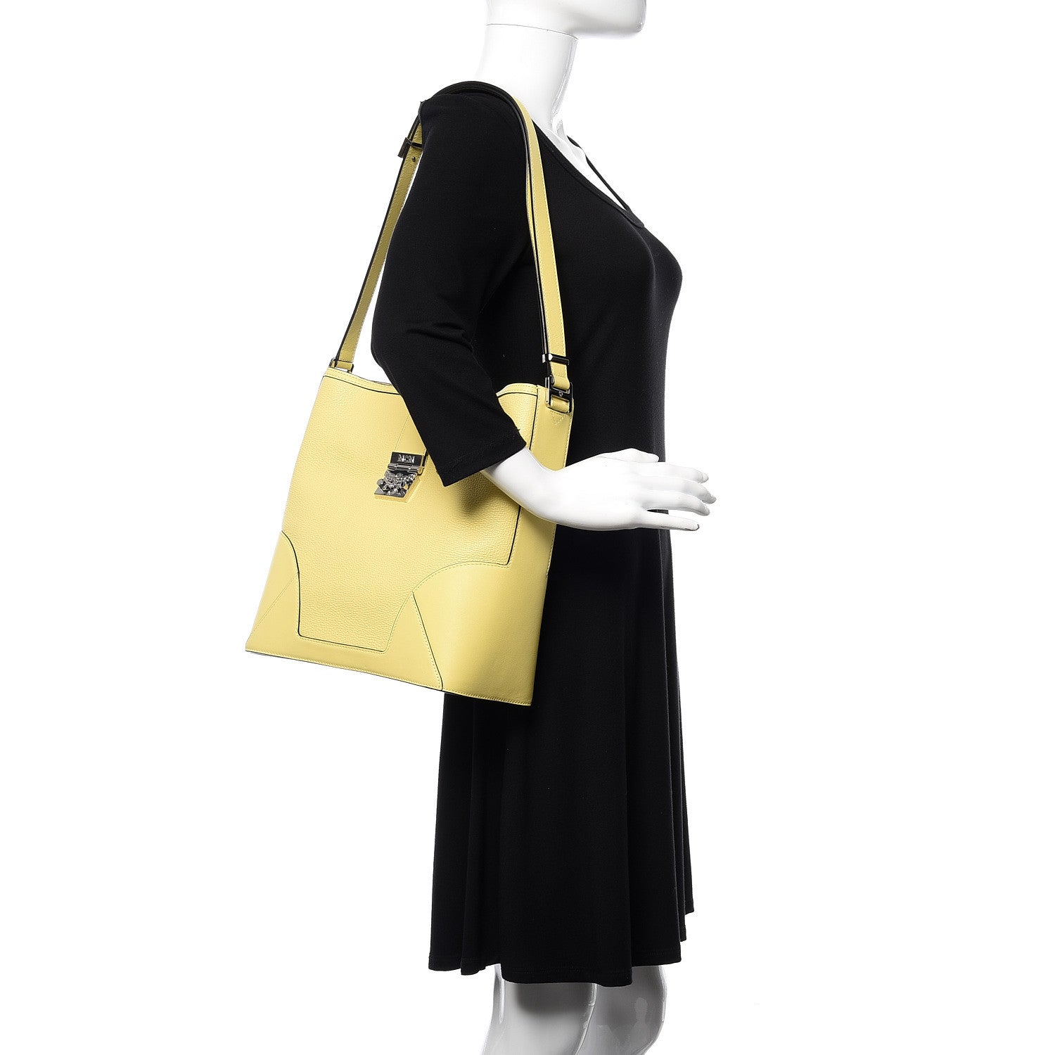 MCM Grained Calfskin Crossbody Hobo Yellow 2 of 9