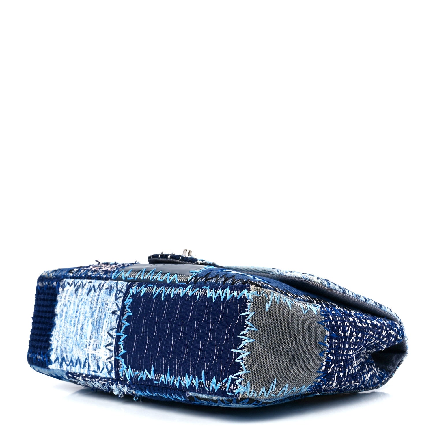 Chanel Denim Tweed Patchwork Jumbo Single Flap Blue 10 of 12
