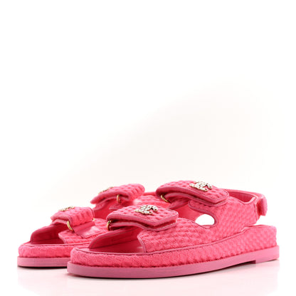 Chanel Knit Fabric Velcro Dad Sandals 39 Pink 3 of 11