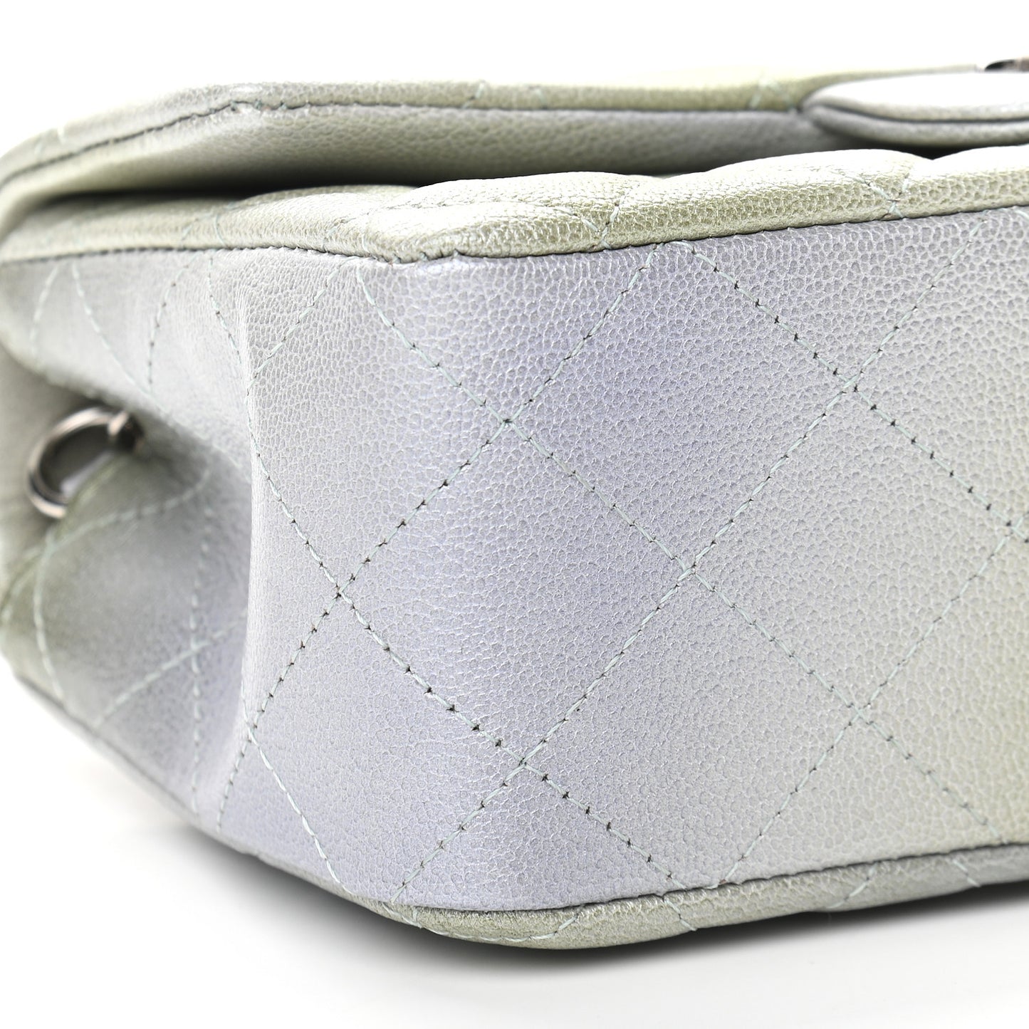 Metallic Goatskin Quilted Ombre Mini Rectangular Flap Grey Green