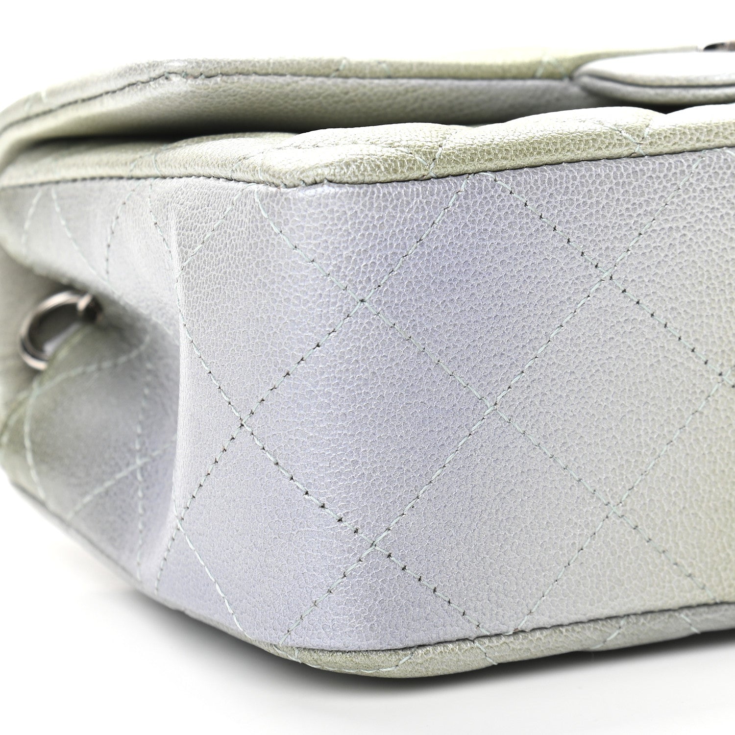 Chanel Metallic Goatskin Quilted Ombre Mini Rectangular Flap Grey Green 8 of 9