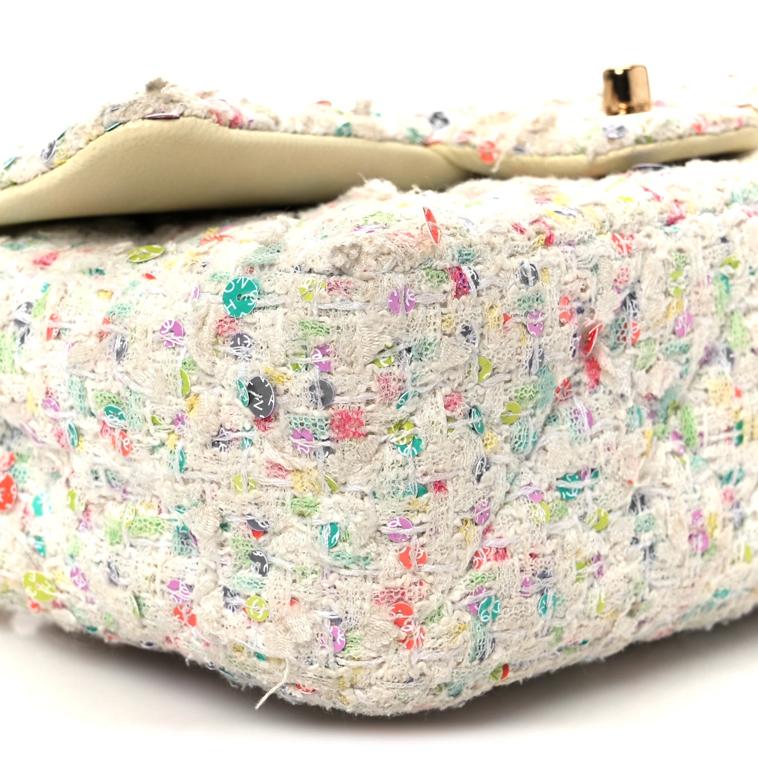 Chanel Tweed Quilted Mini Rectangular Flap Ecru Green Purple Red Yellow 10 of 12