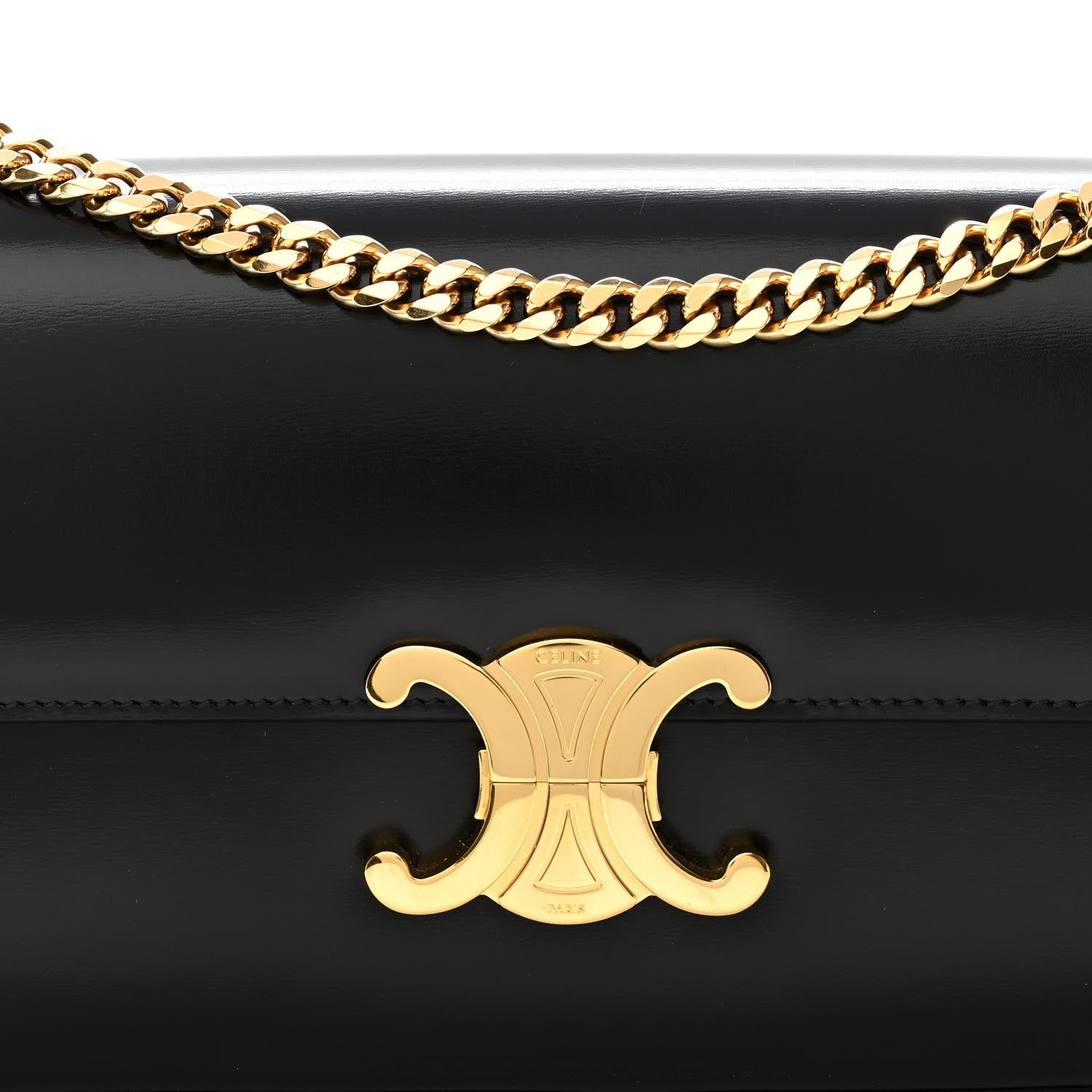 Celine Shiny Calfskin Triomphe Chain Bag Black 7 of 9