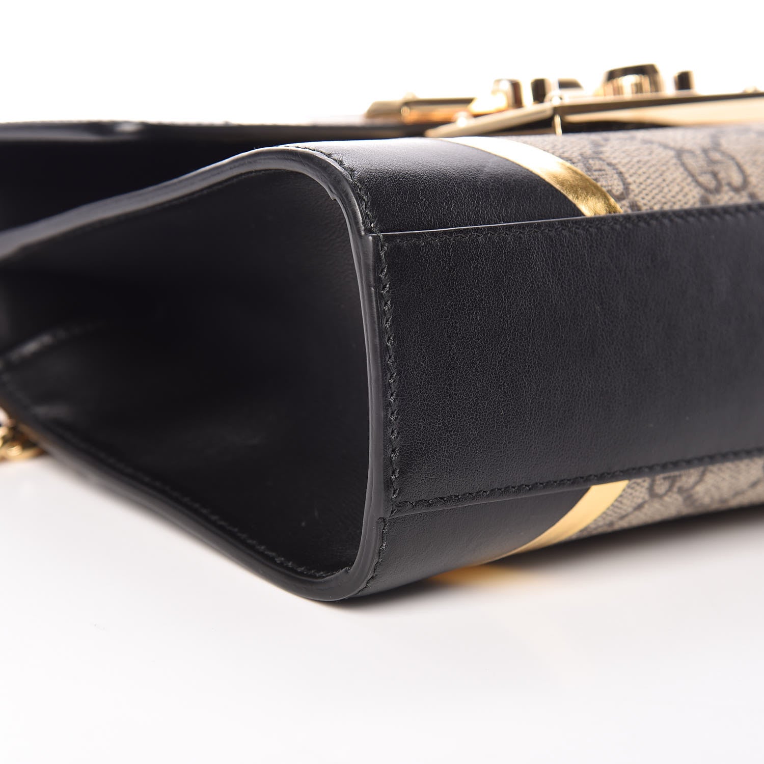 Gucci Calfskin GG Supreme Monogram Small Padlock Shoulder Bag Black Gold 8 of 13