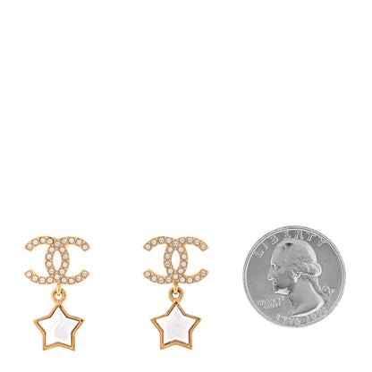 Chanel Metal Crystal Pearl CC Star Earrings Gold Pearly White 2 of 5