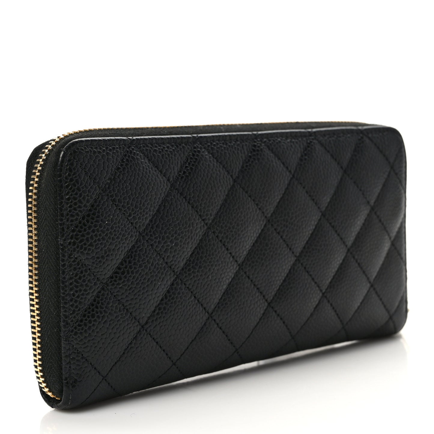 Caviar Quilted Large Gusset Zip Around Wallet Black