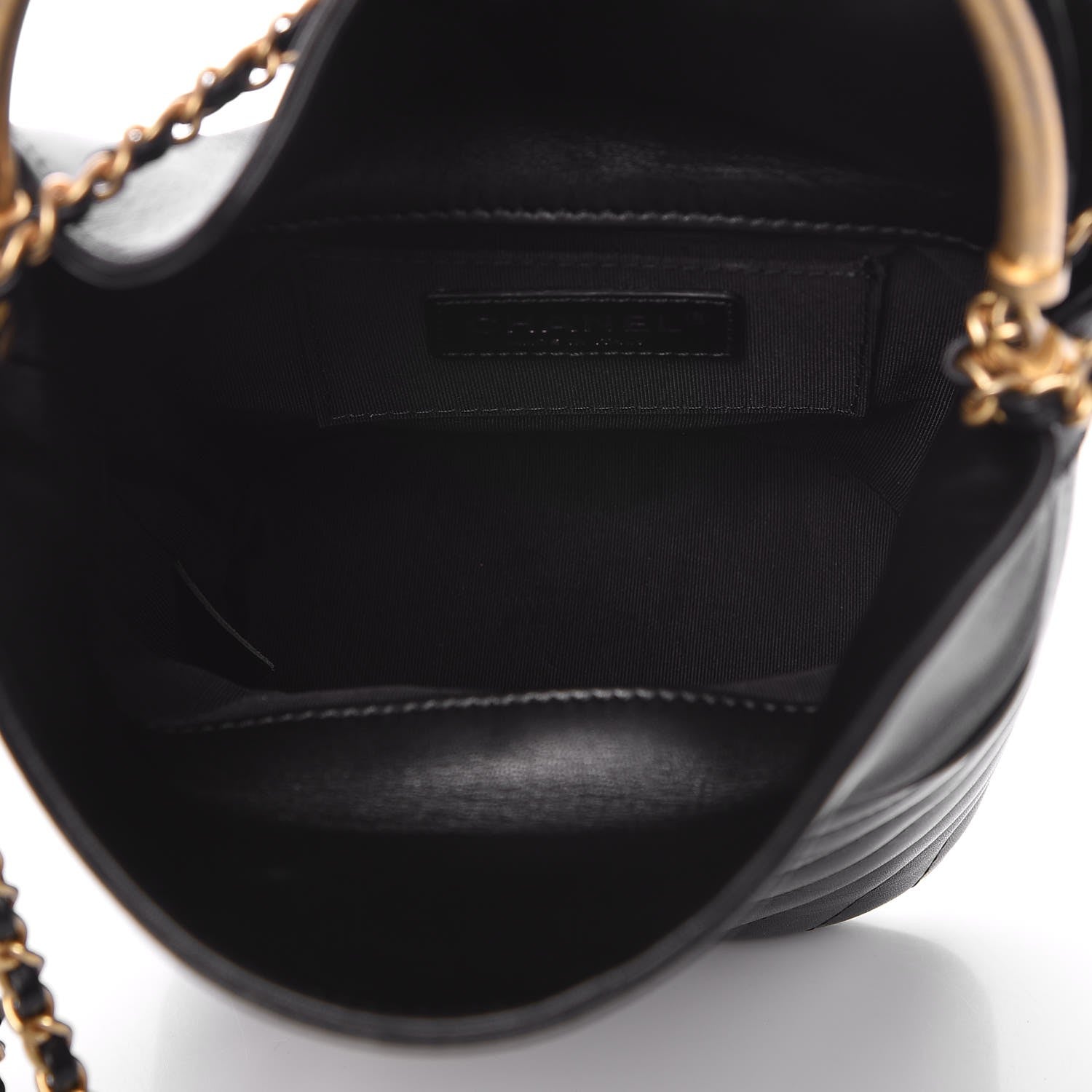 Chanel Lambskin Chevron Quilted Handle With Chic Bucket Bag Black 5 of 8