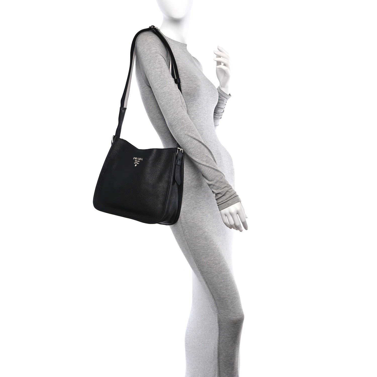 Prada Vitello Daino Soft Hobo Messenger Bag Black 3 of 10