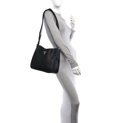 Prada Vitello Daino Soft Hobo Messenger Bag Black 3 of 10