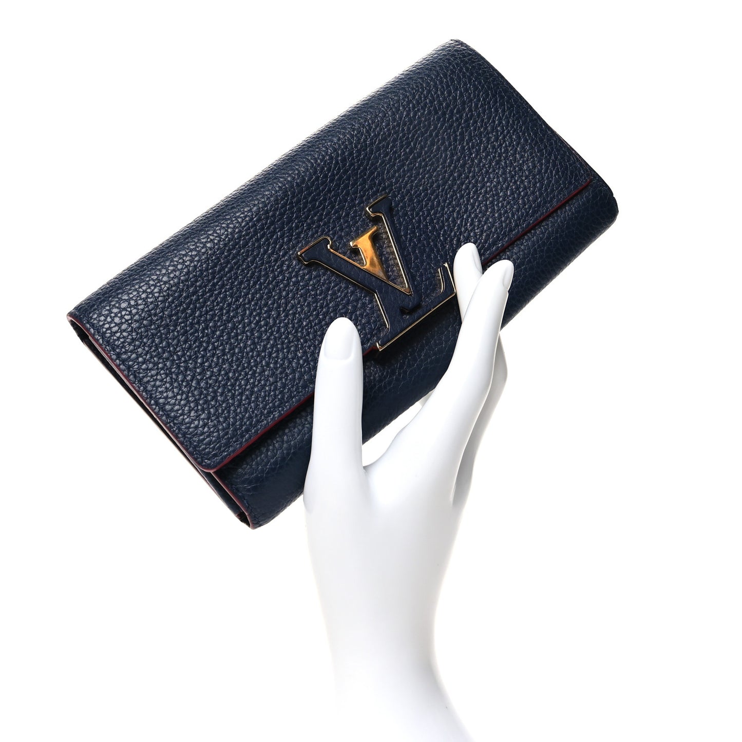 Taurillon Capucines Wallet Marine Rouge