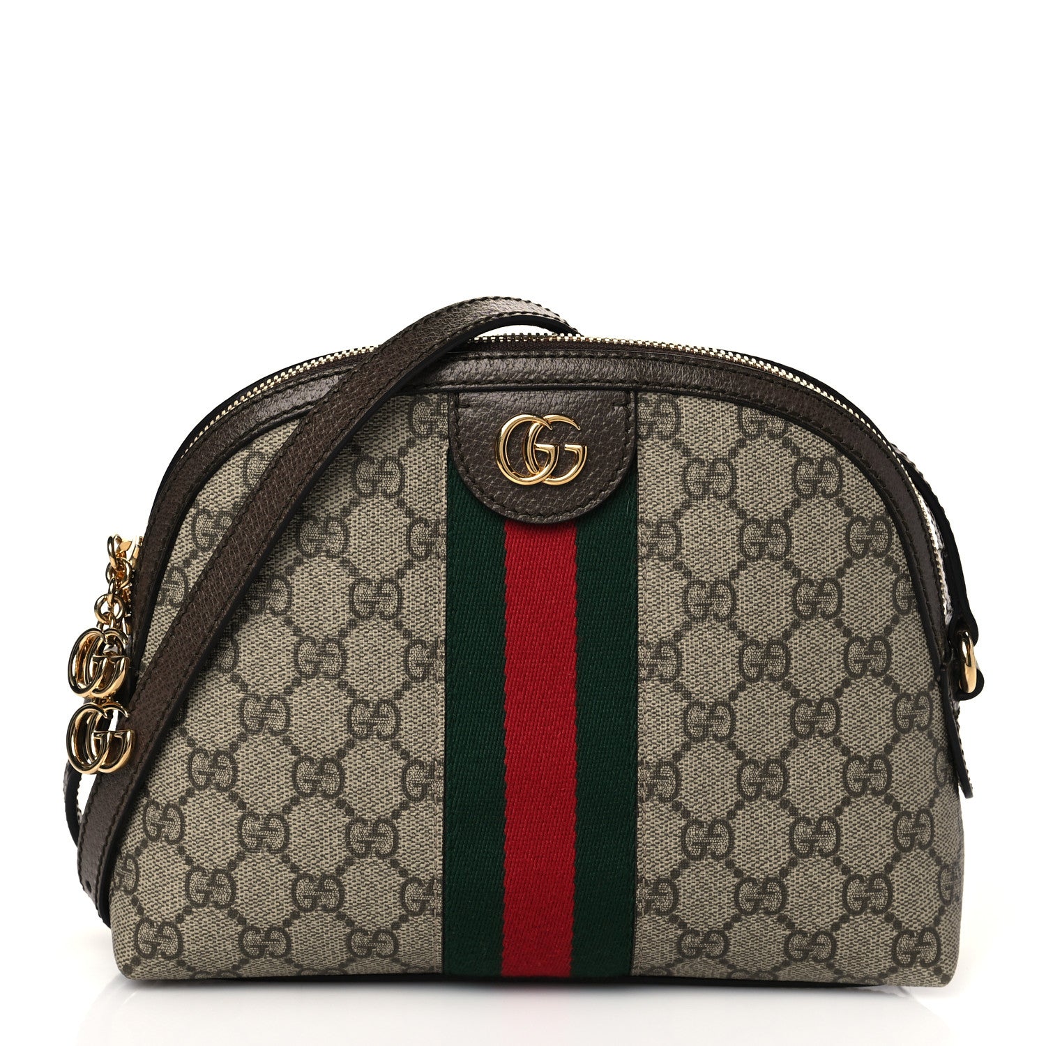Gucci GG Supreme Monogram Textured Dollar Calfskin Web Small Ophidia Dome Shoulder Bag Beige Ebony New Acero 2 of 20