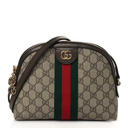 Gucci GG Supreme Monogram Textured Dollar Calfskin Web Small Ophidia Dome Shoulder Bag Beige Ebony New Acero 2 of 20
