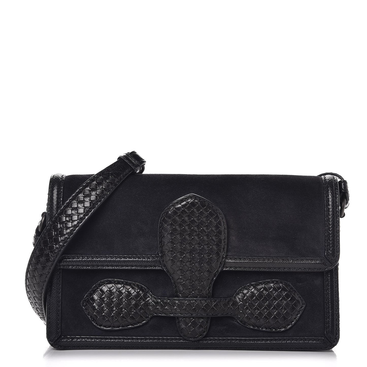 Suede Shiny Micro Intreccio Shoulder Bag Dark Navy