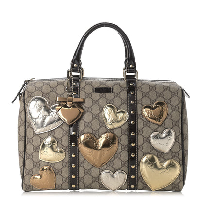 Gucci Monogram Guccissima Hearts Studded Medium Joy Boston Dark Brown 1 of 9