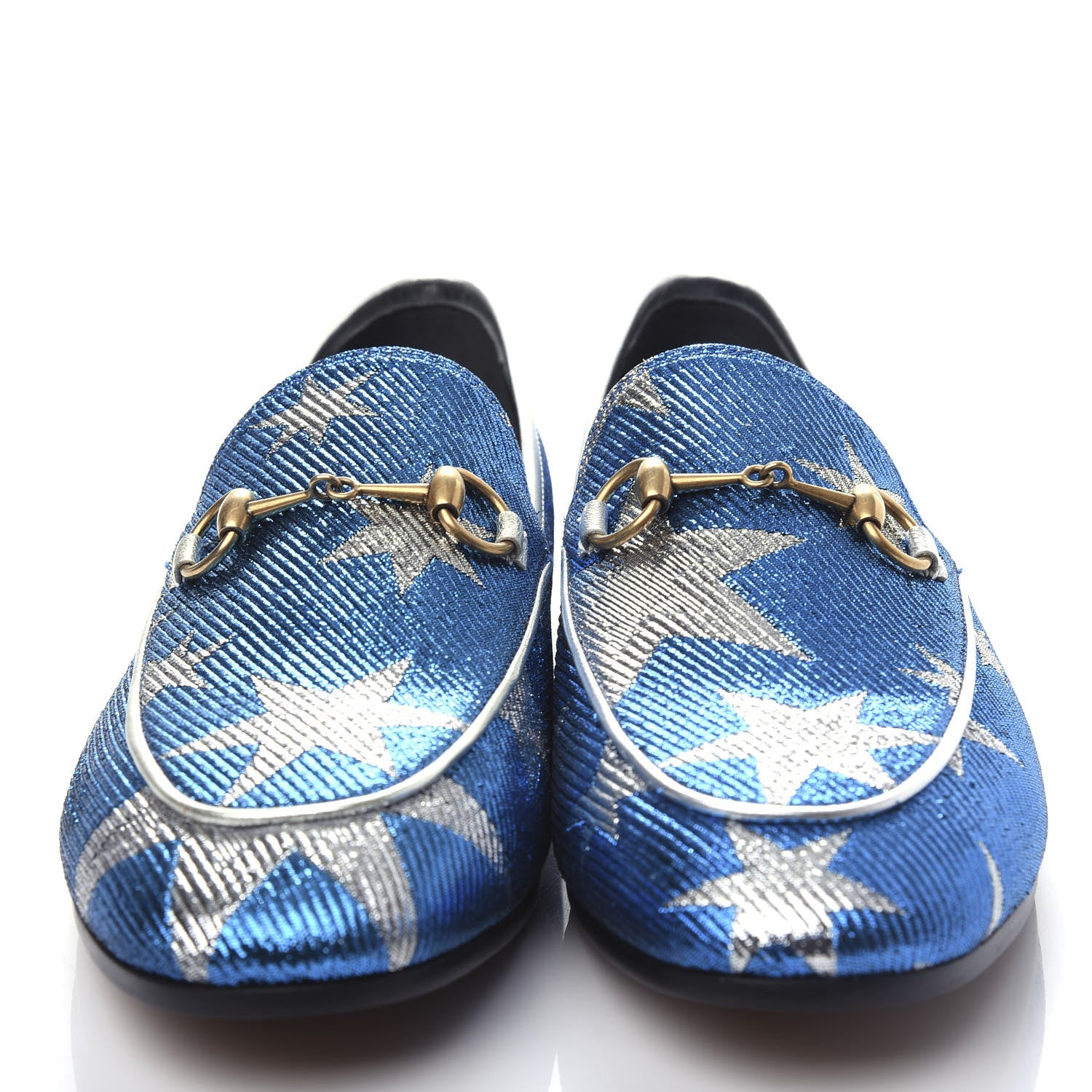 Gucci Lurex Calfskin Starry Sky Womens Jordaan Loafers 38.5 Bluette Silver 5 of 11