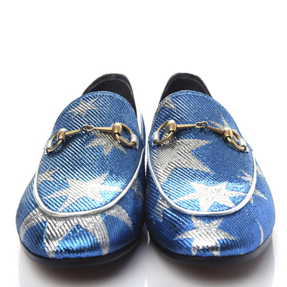 Gucci Lurex Calfskin Starry Sky Womens Jordaan Loafers 38.5 Bluette Silver 5 of 11