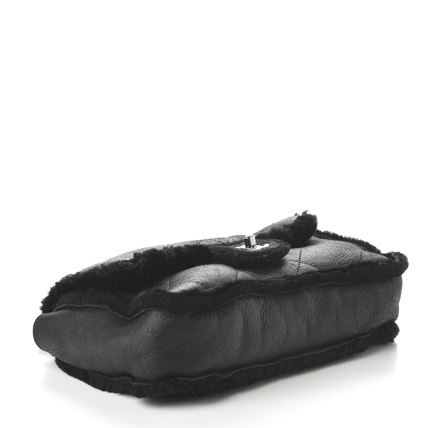 Shearling Quilted Medium Single Flap Black