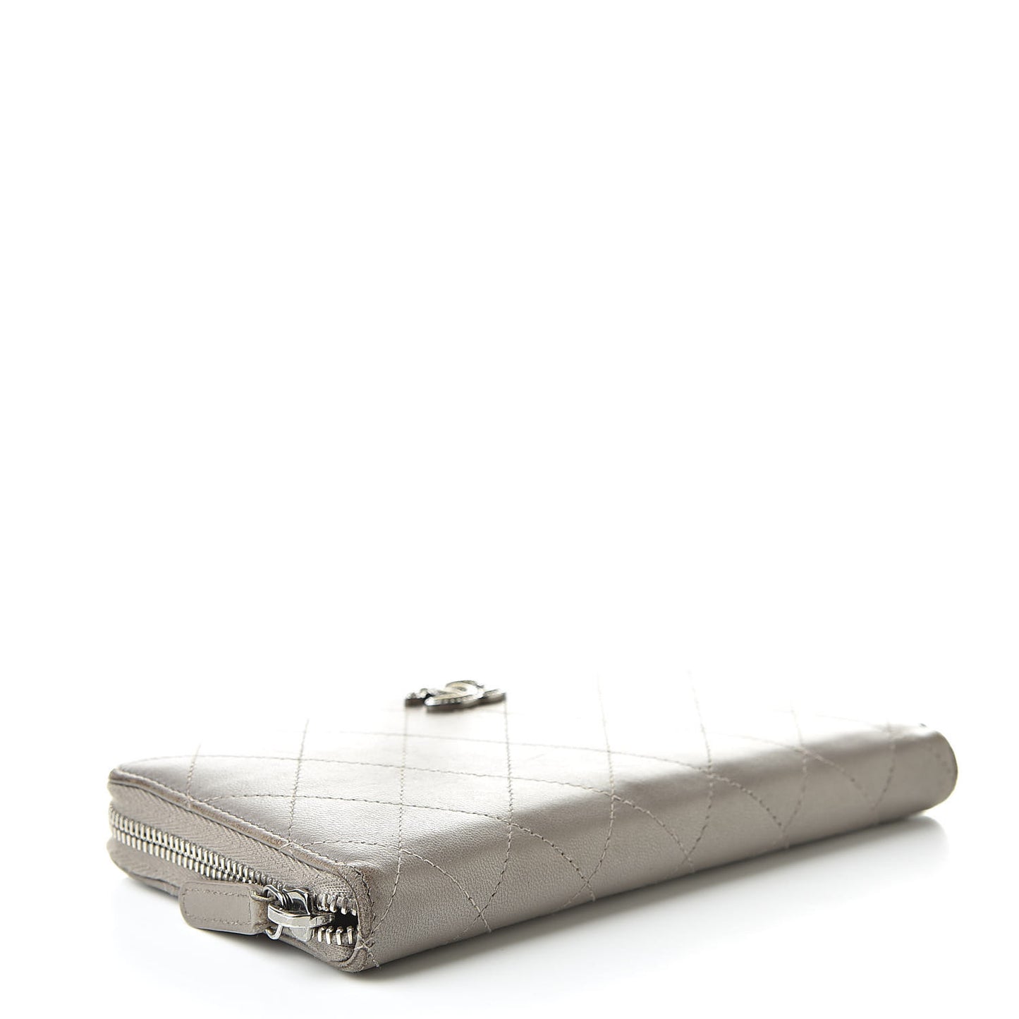 Calfskin Resin Stitched Zip Around Wallet Grey