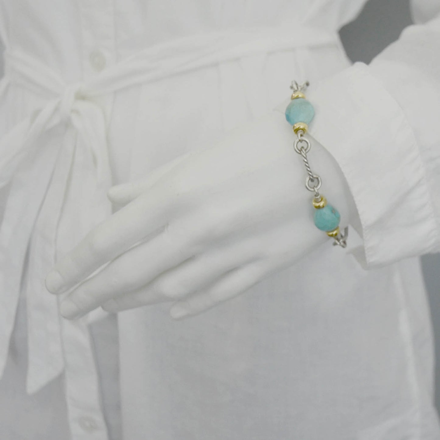 Sterling Silver and 18k Gold Turquoise Figaro Bracelet