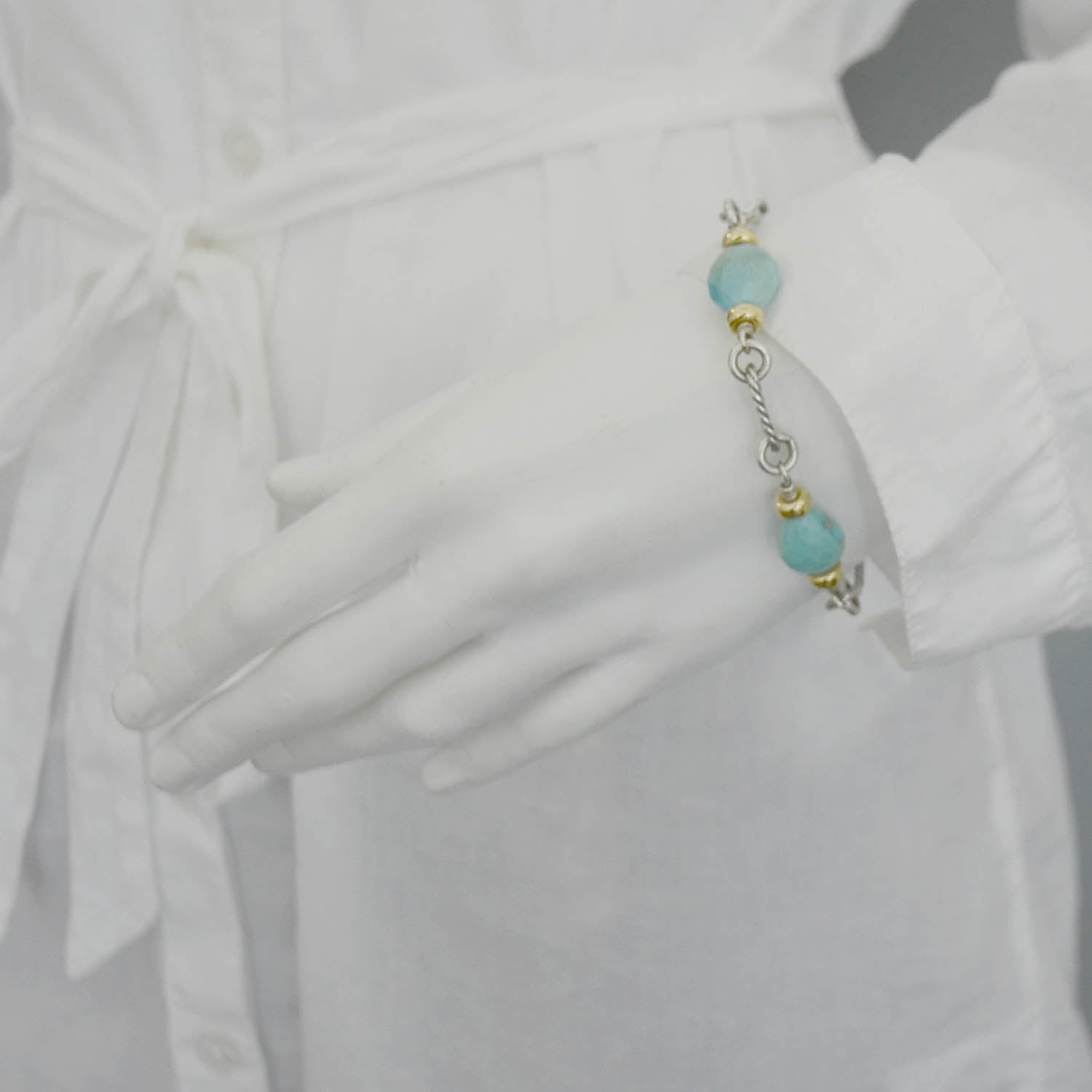 David Yurman Sterling Silver and 18k Gold Turquoise Figaro Bracelet 4 of 6