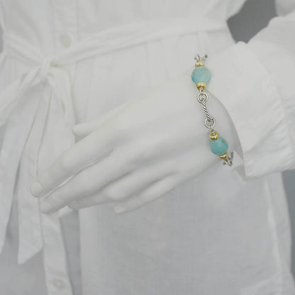 David Yurman Sterling Silver and 18k Gold Turquoise Figaro Bracelet 4 of 6