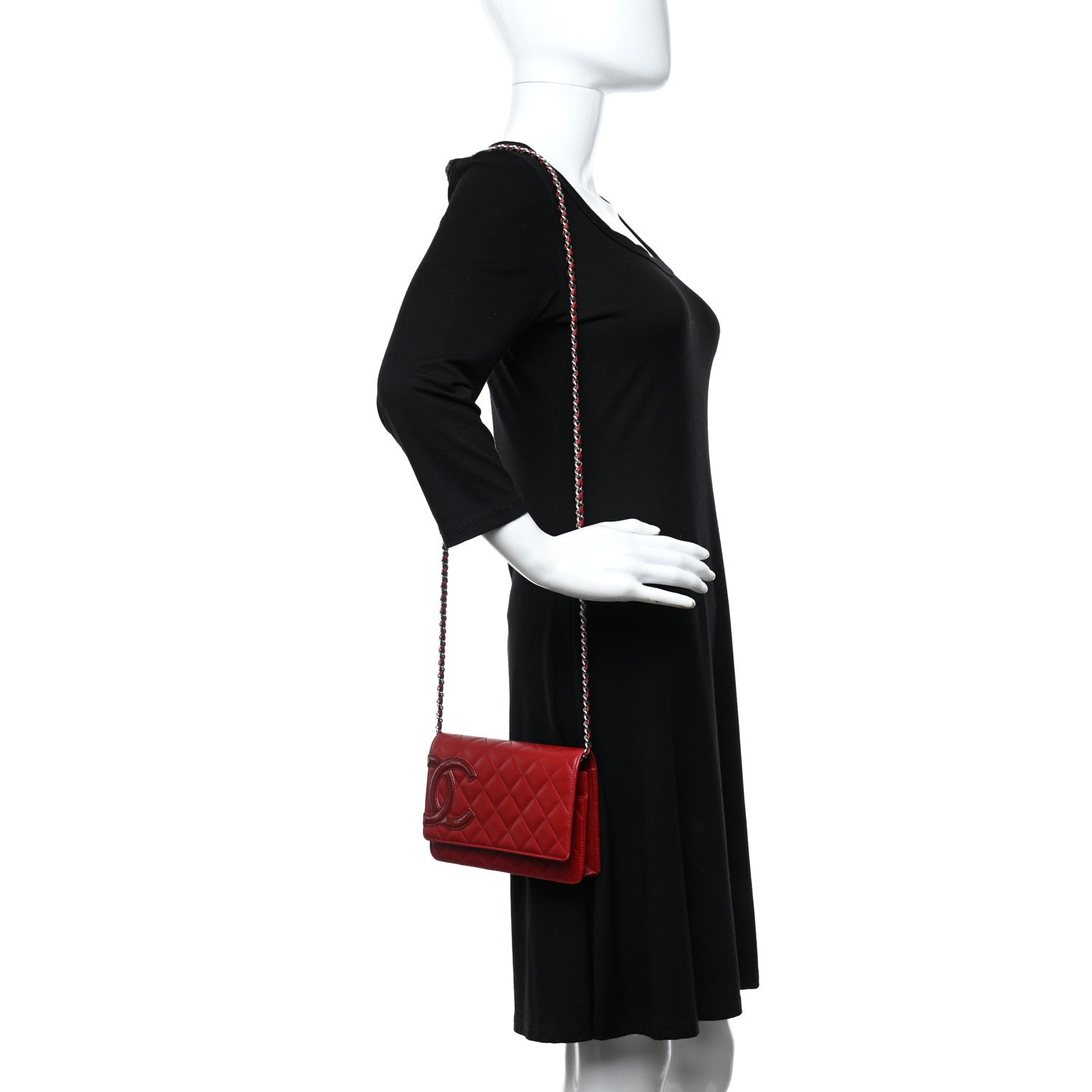 Chanel Calfskin Quilted Cambon Wallet On Chain WOC Red 2 of 13