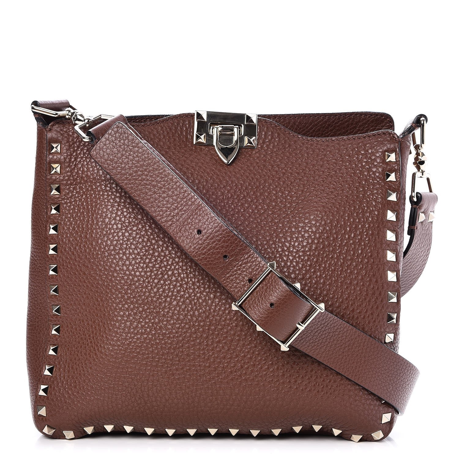 Valentino Garavani Pebbled Calfskin Small Rockstud Flip-Lock Messenger Bag Light Brown 1 of 7