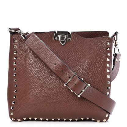 Valentino Garavani Pebbled Calfskin Small Rockstud Flip-Lock Messenger Bag Light Brown 1 of 7