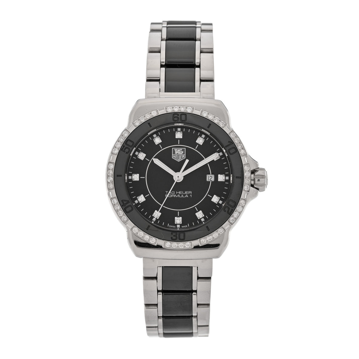 Stainless Steel Ceramic Diamond Bezel 32mm Formula 1 Lady Quartz Watch Black WAH1312