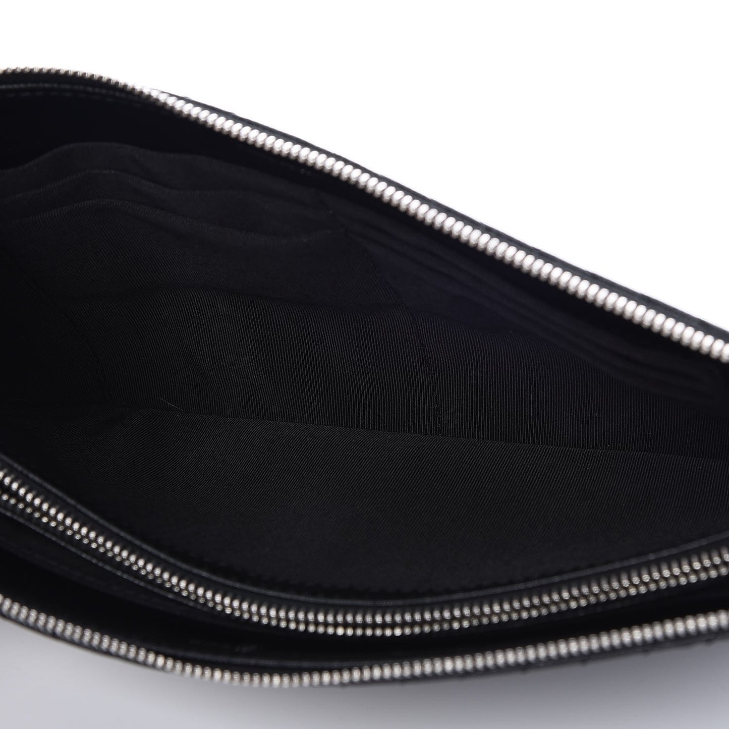 Caviar Chevron Quilted Large Zipped Clutch Black