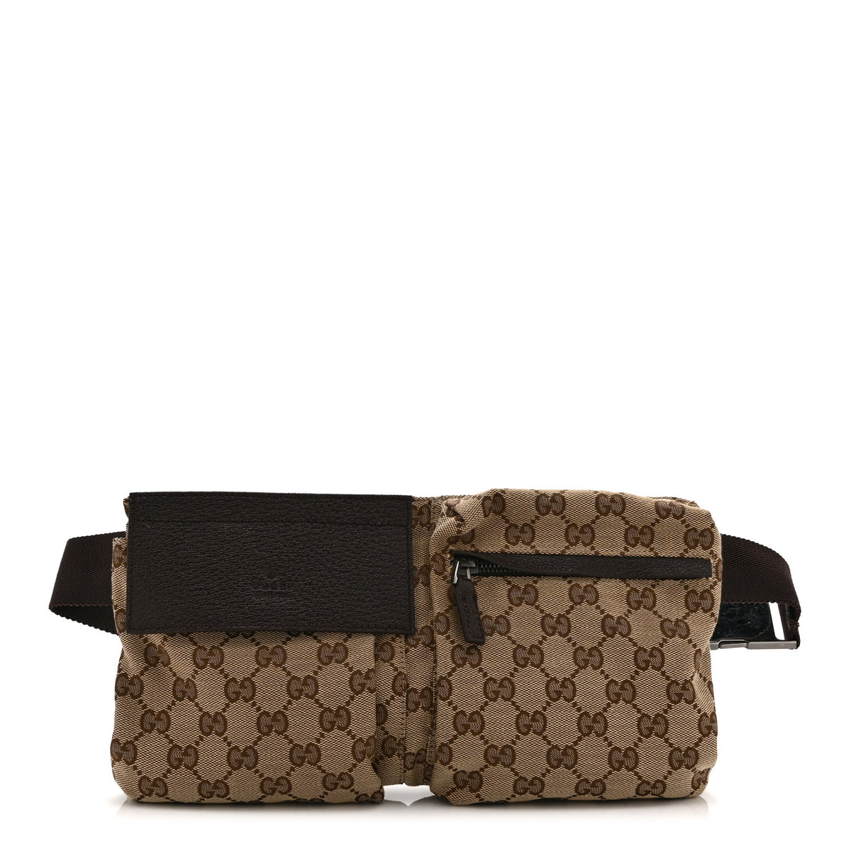 Gucci GG Monogram Double Pocket Belt Bag Dark Brown 1 of 10