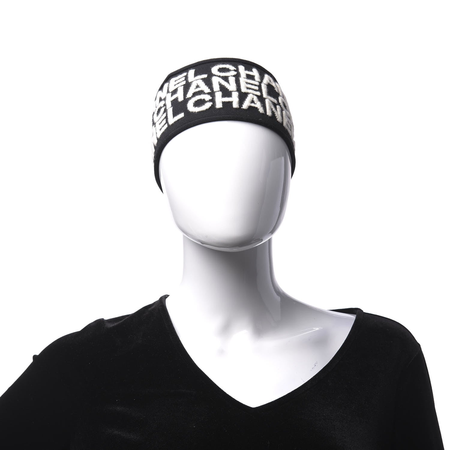 Chanel Cashmere Logo Headband Black White 2 of 4
