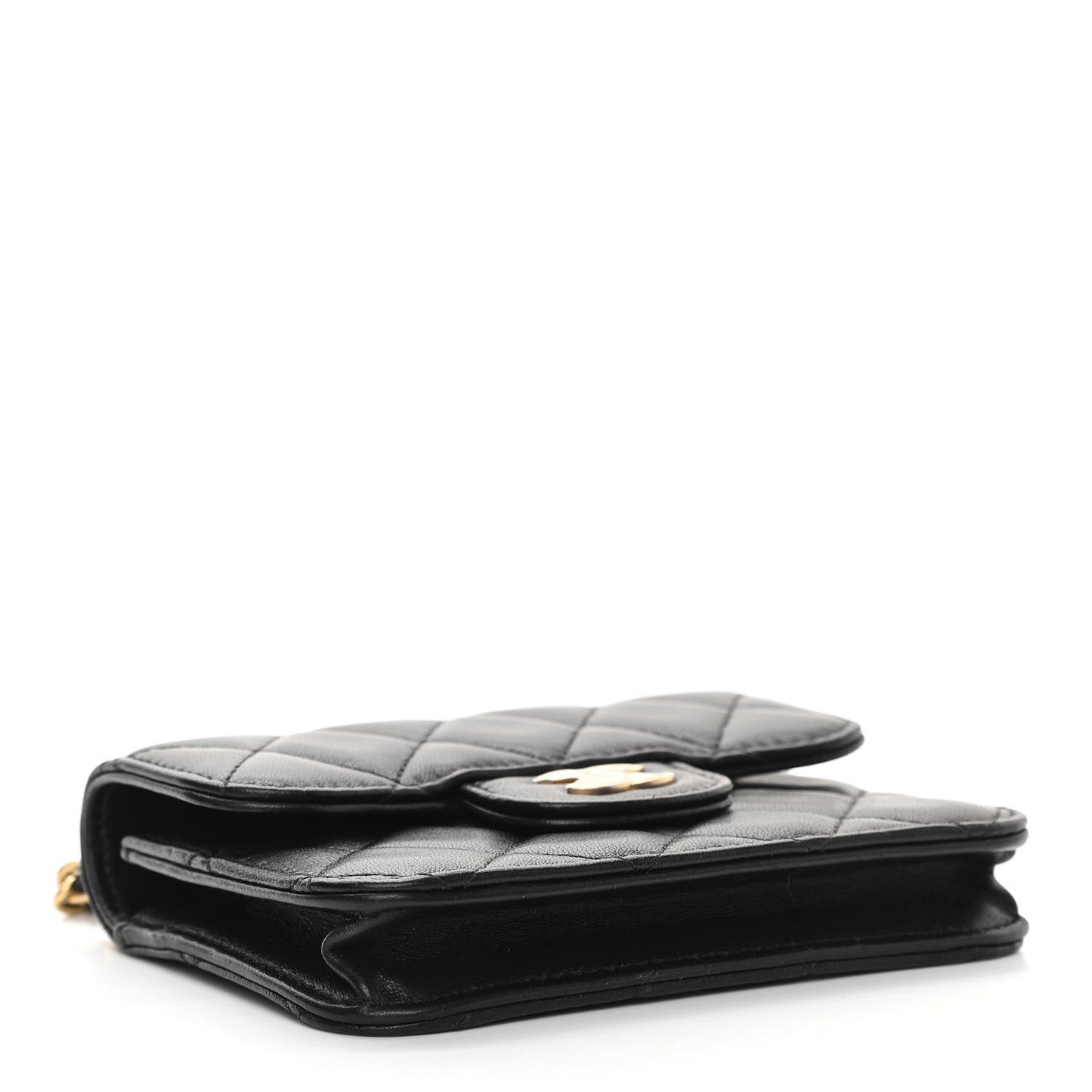 Lambskin Quilted Top Handle Flap Coin Purse With Chain Black