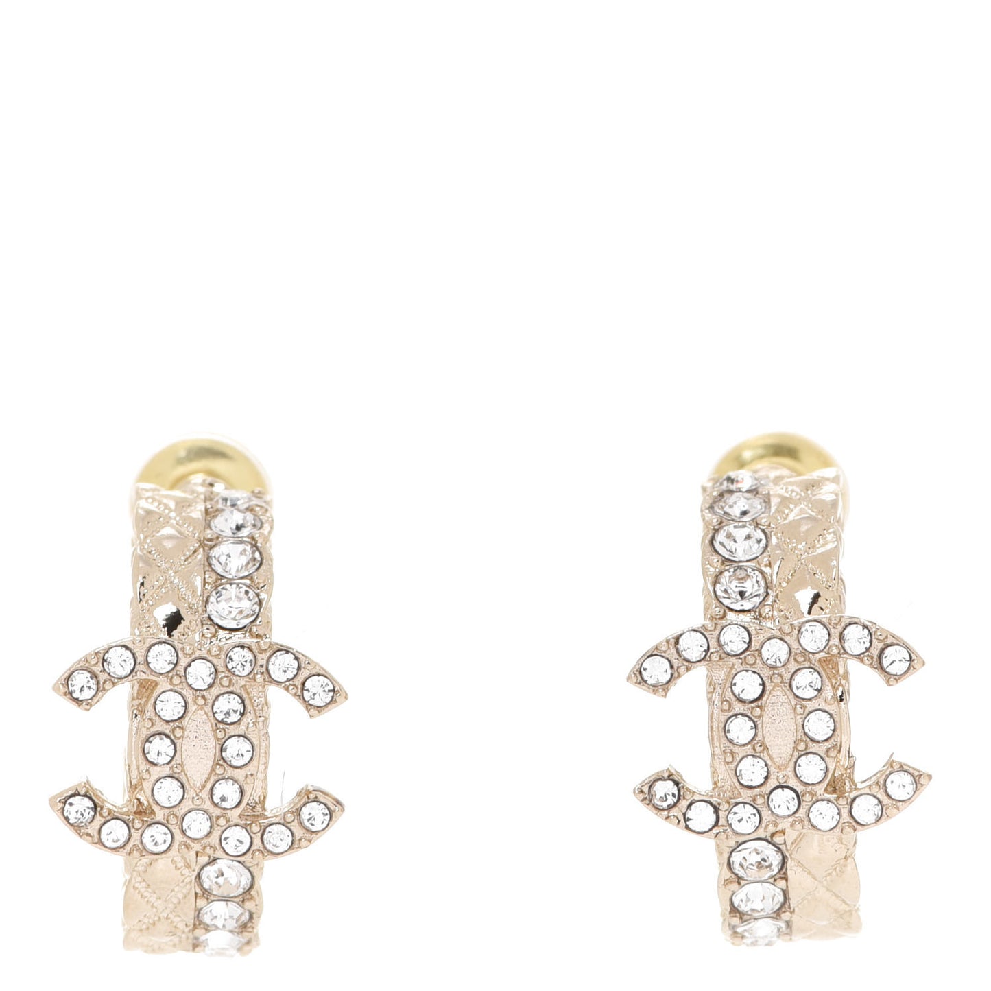 Metal Crystal Quilted CC Hoop Earrings Gold