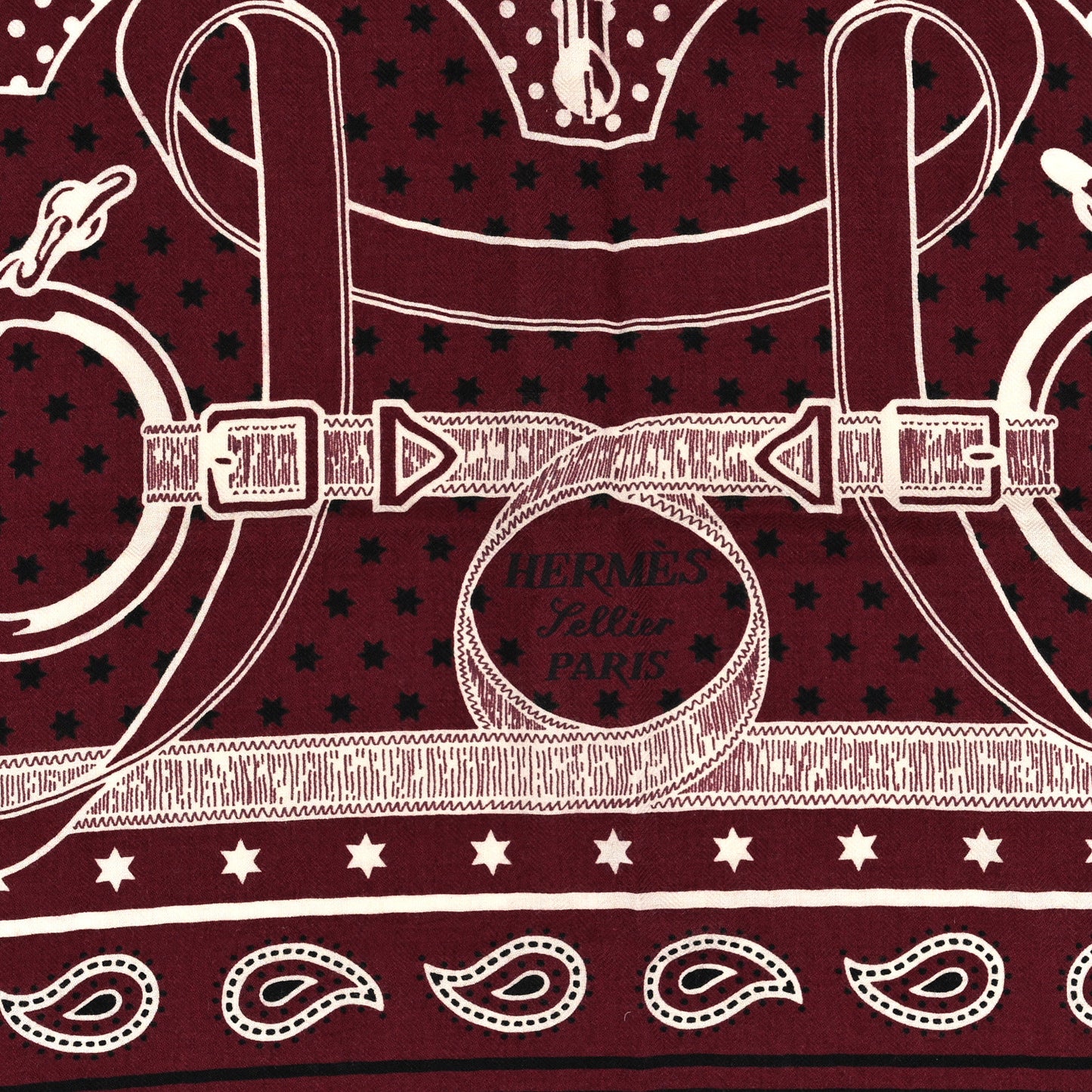 Cashmere Silk Eperon D'Or Bandana Shawl 140 Bordeaux