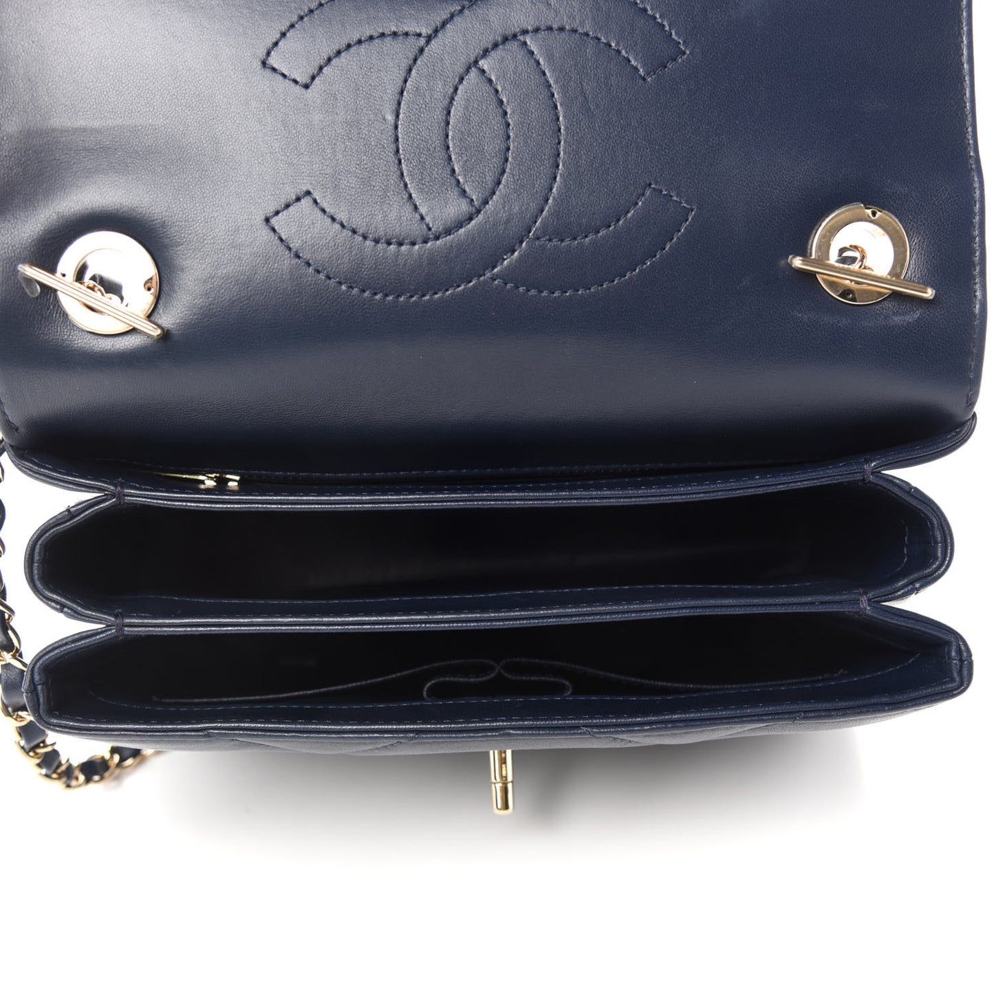 Lambskin Quilted Small Trendy CC Flap Dual Handle Bag Navy
