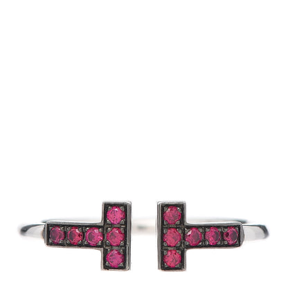 Tiffany 18K White Gold Ruby T Wire Ring 53 6.5 1 of 5