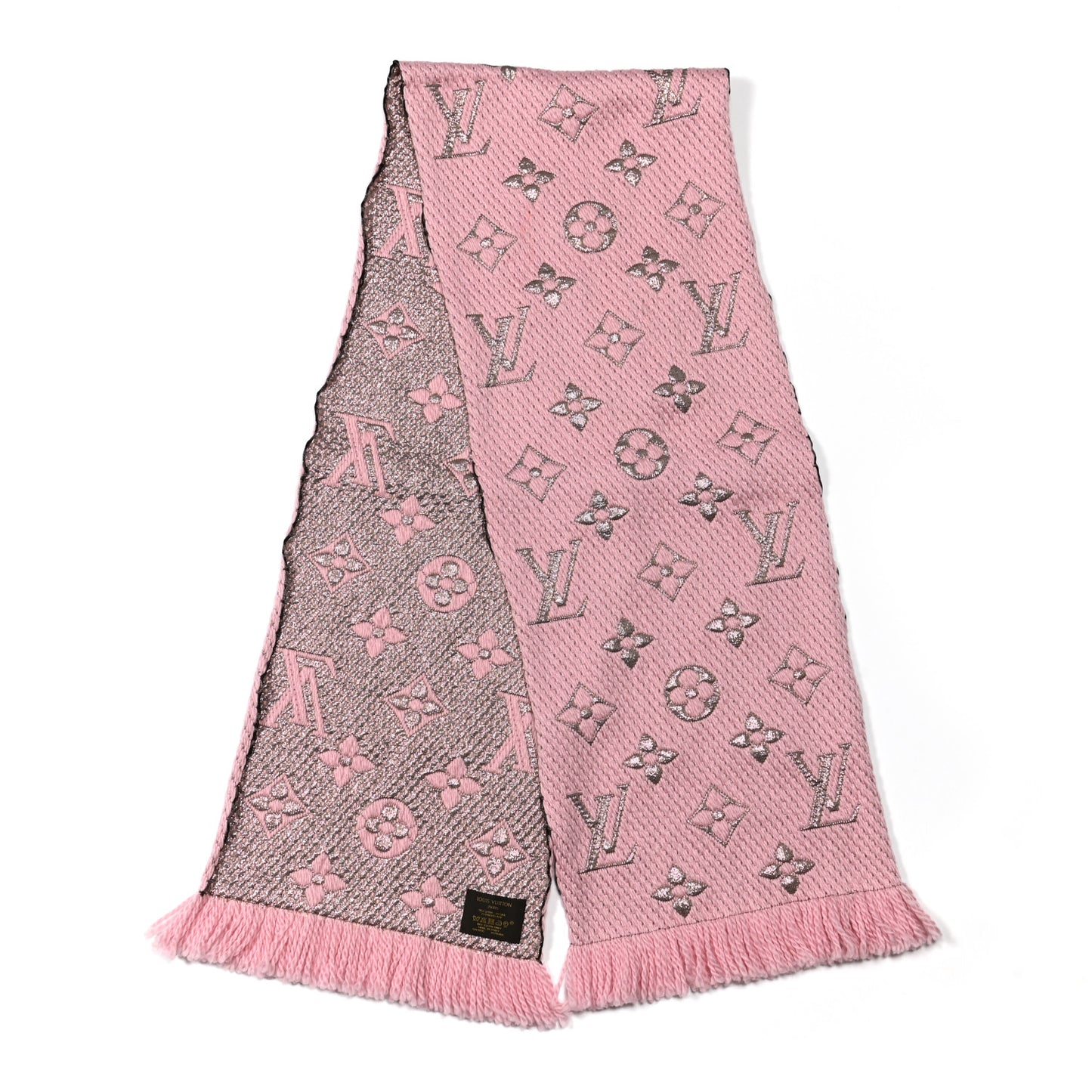 Wool Silk Logomania Shine Scarf Pink
