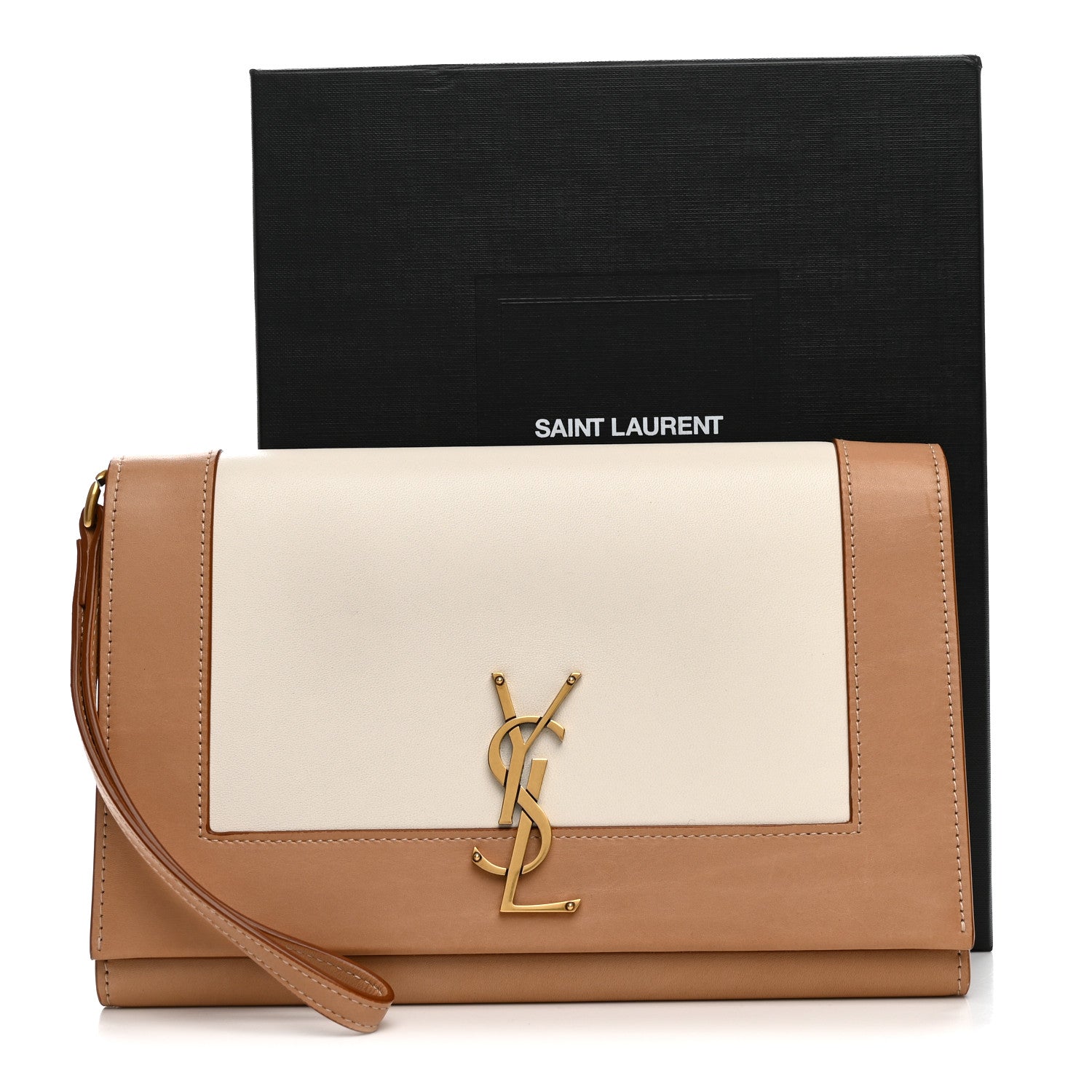 Saint Laurent Nappa Calfskin Two-Toned Monogram Pouch Alabastro Natural Tan 8 of 8